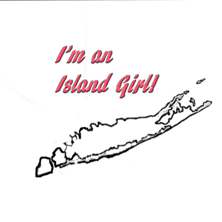 Outline of Long Island with text 'I'm an Island Girl!' in red.