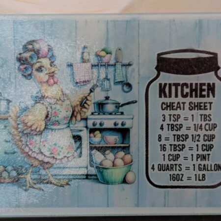 Small Glass Cutting Board with Chicken & Measurements