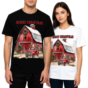 Country Christmas Shirt with barn and vintage Santa truck